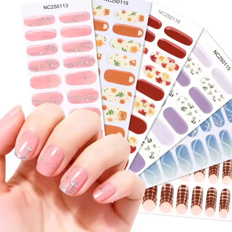 3D Maple Leaf Thin Shiny Silver Glitter Plastic Waterproof Self-Adhesive Non-Toxic Full Wrap UV Semi Cured Gel Nail Stickers 1