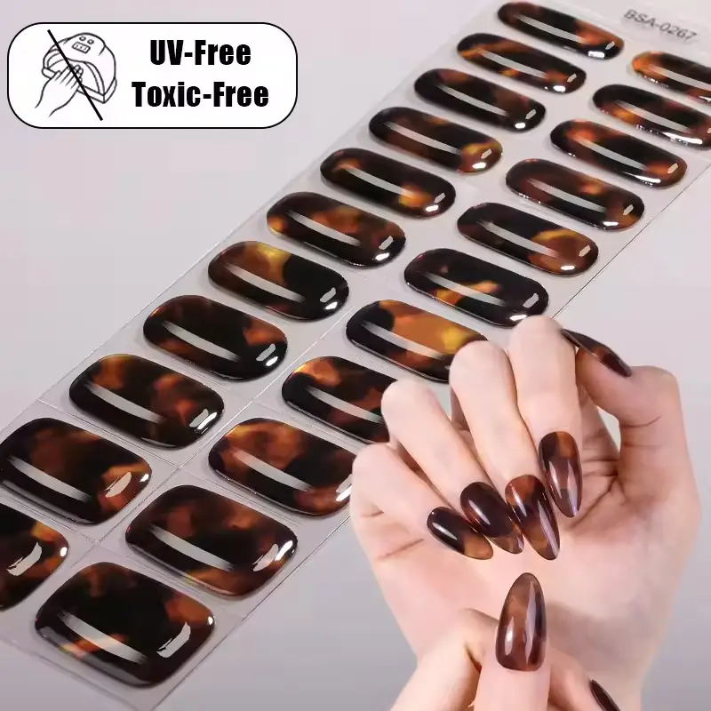 Wholesale Gold Foil Semi-Cured UV-Free Gel Nail Wraps Salon Quality 1