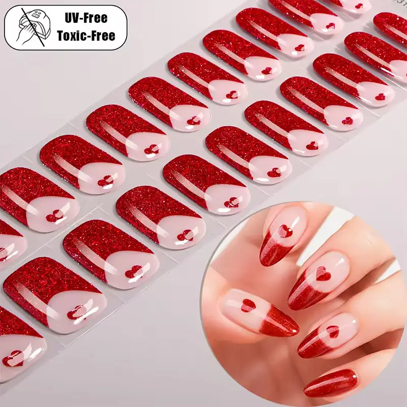 Wholesale Non-Toxic UV-Free Semi-Cured Gel Nail Stickers 22 Strips 1