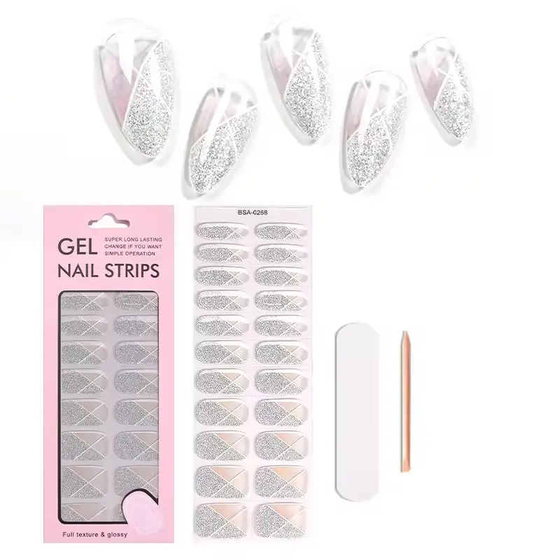 Wholesale French Gradient Glitter Semi-Solid UV-Free Gel Nail Wraps 1