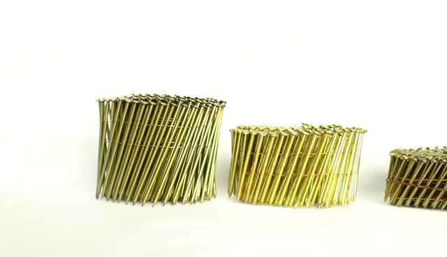 KY - 15 Degree Q235 Iron Wire Yellow Coating Ring Screw Smooth Shank Wooden Pallets Coil Nail 2540 Coil Nails 2