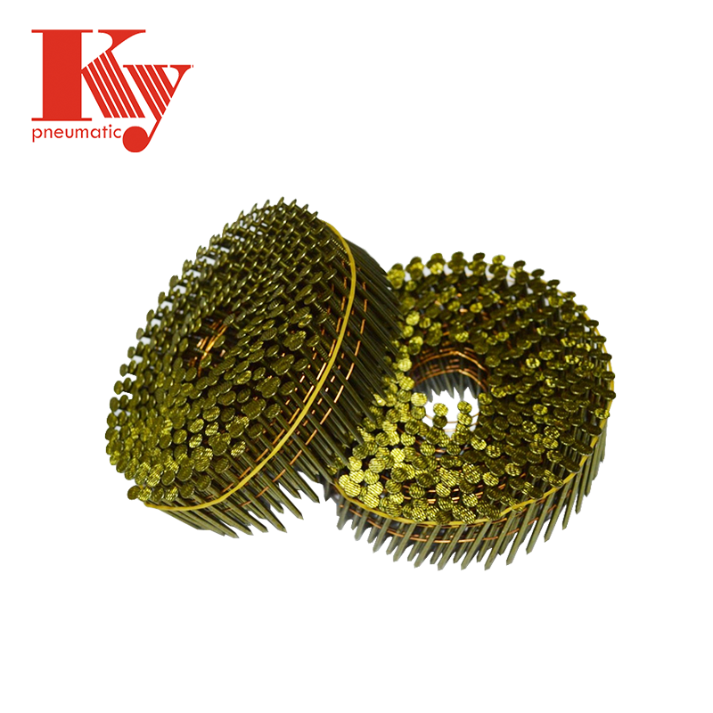 KY - 15 Degree Q235 Iron Wire Yellow Coating Ring Screw Smooth Shank Wooden Pallets Coil Nail 2540 Coil Nails 6