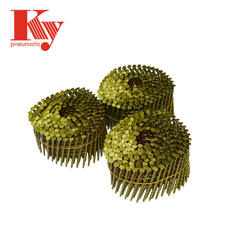 KY - 15 Degree Q235 Iron Wire Yellow Coating Ring Screw Smooth Shank Wooden Pallets Coil Nail 2540 Coil Nails 7