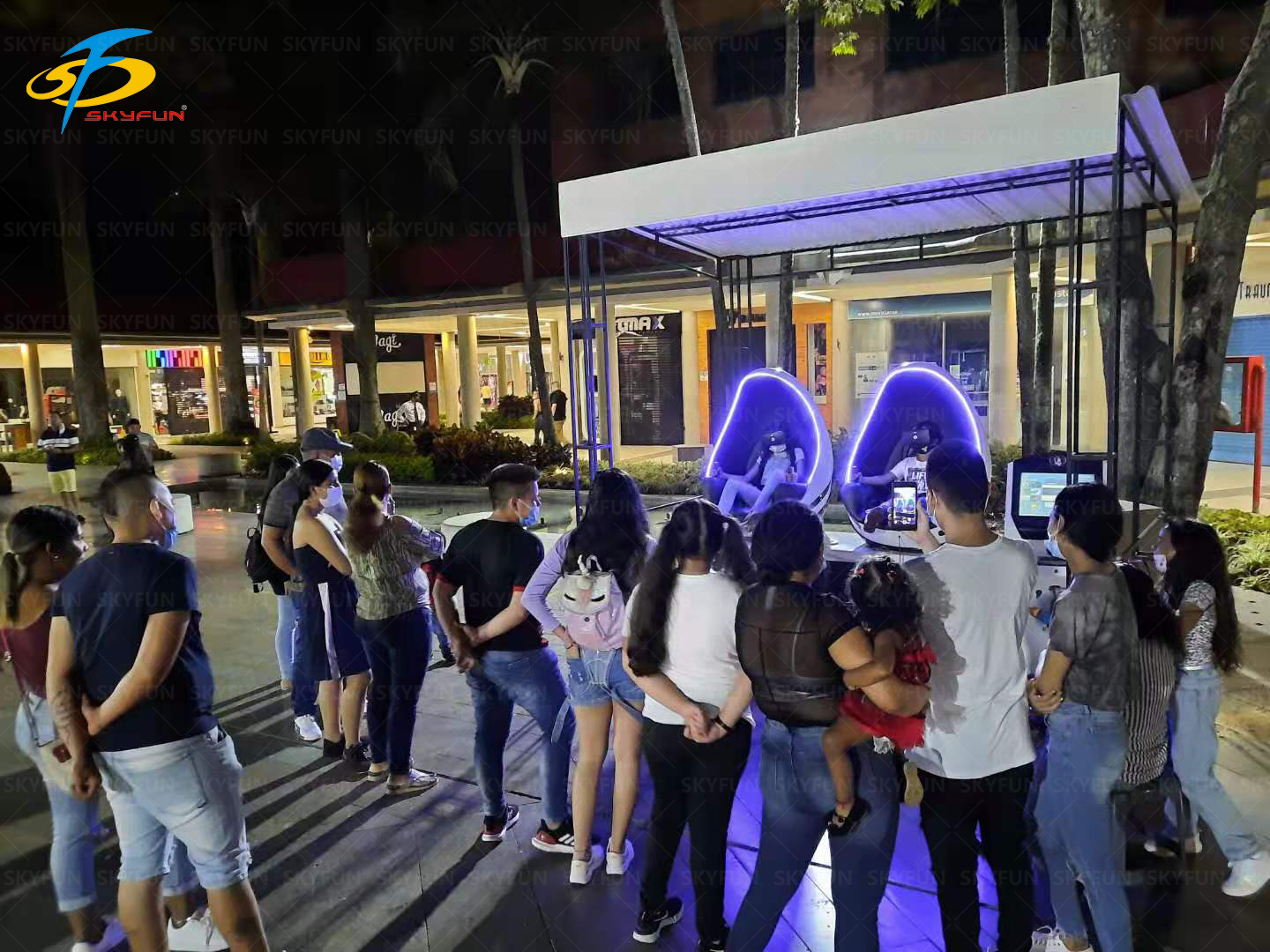 SKYFUN 9D VR Egg Chair is running well at the customer site in Colombia 1