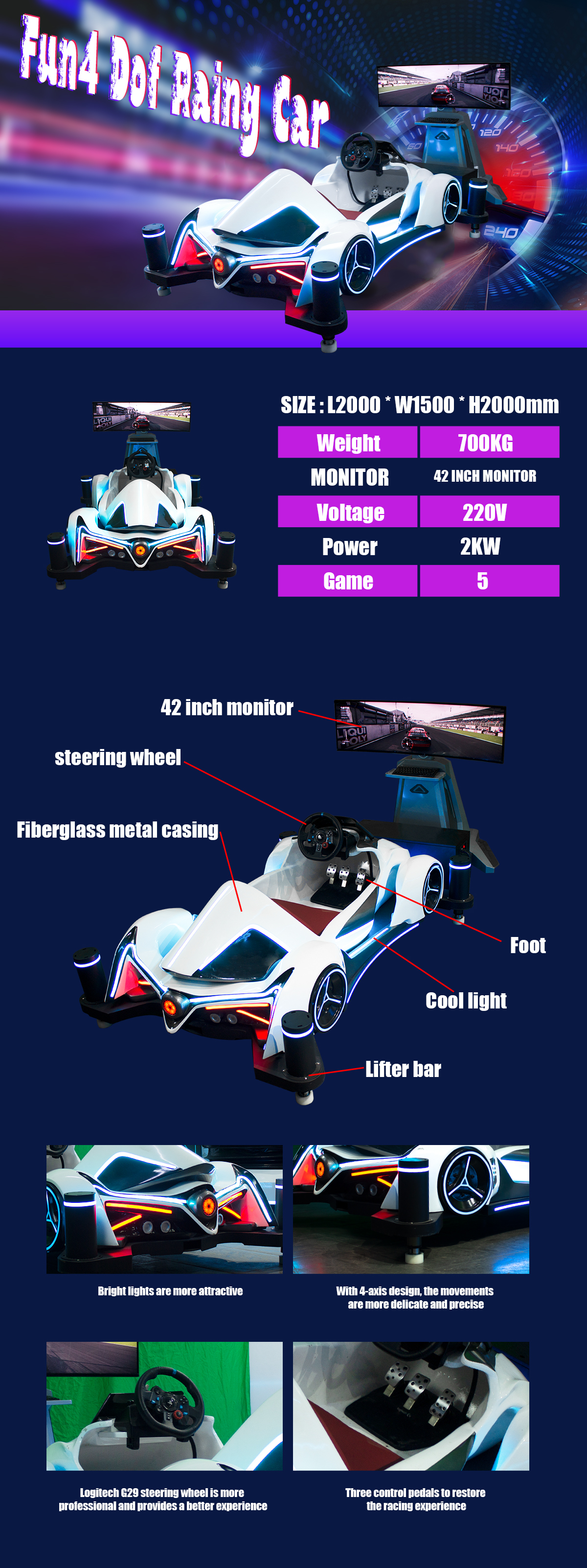4 DOF Raing Car VR Sim Racing Simulator 8