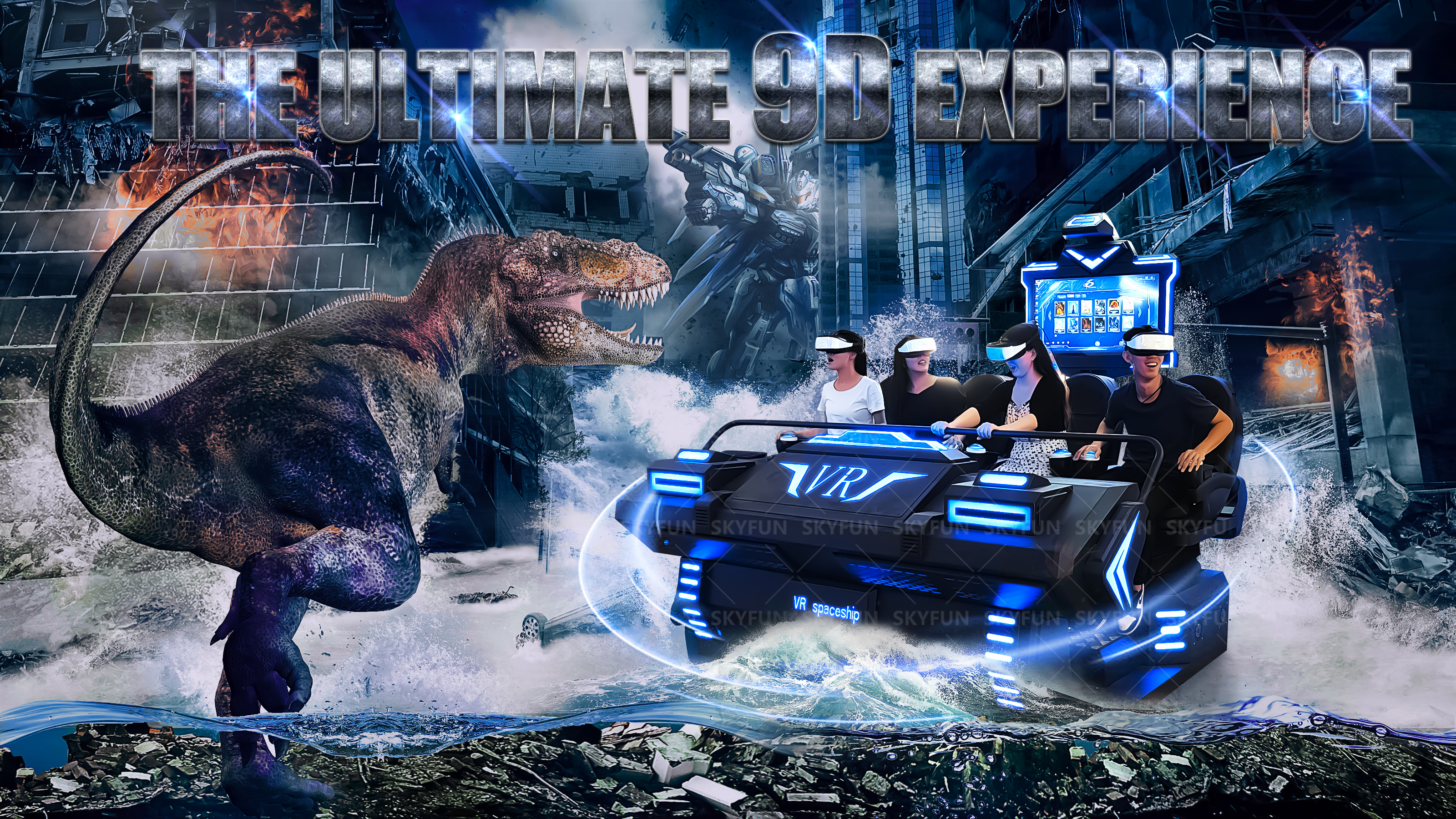 Intro to 9d vr 4seats cinema Multi Person VR Cinema SKYFUN 2