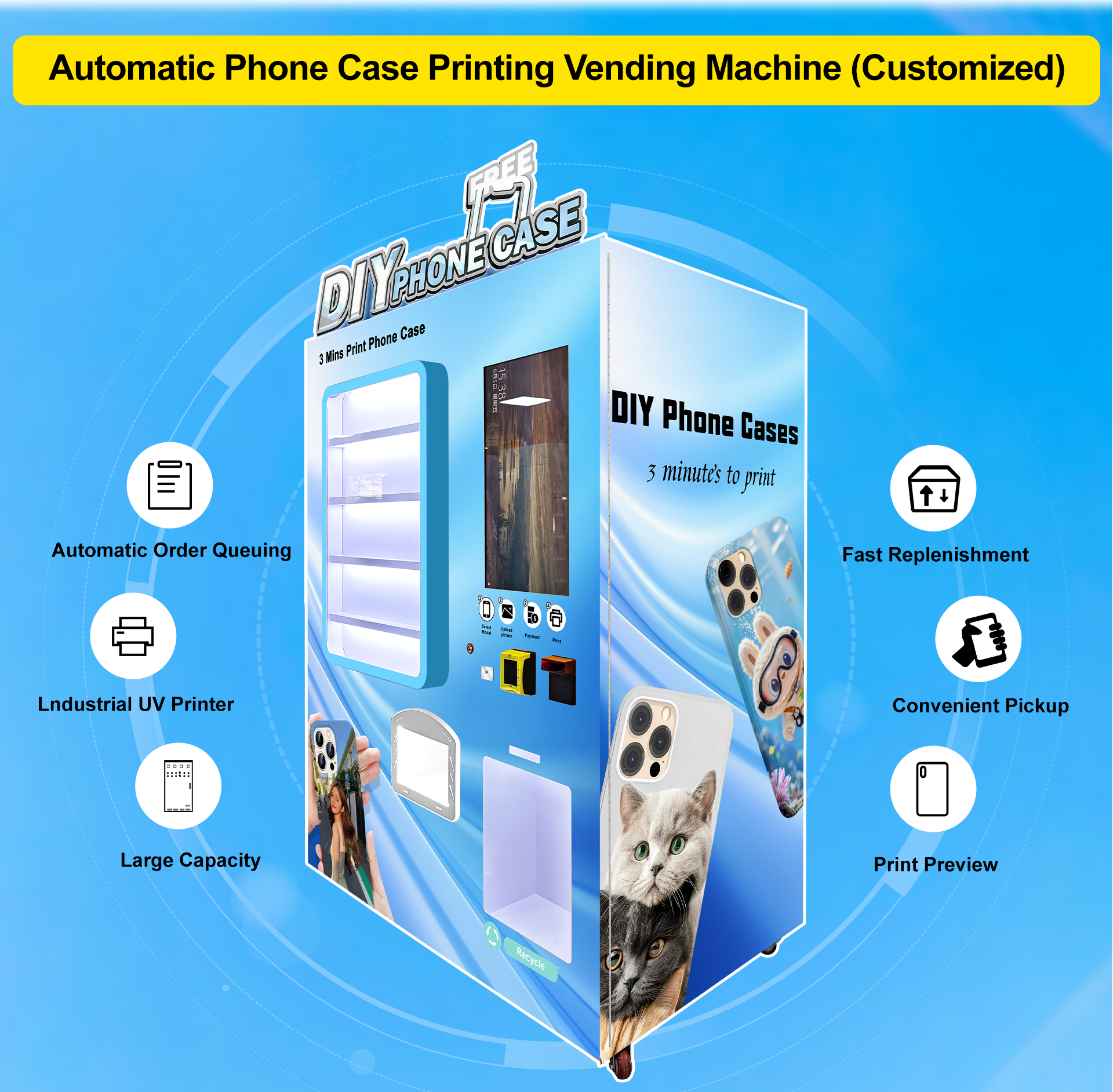 Skyfun Pro 2025 | DIY Phone Case Vending Machine | UV Printing | IoT Remote | 595+ Models | 5 Colors Available 8