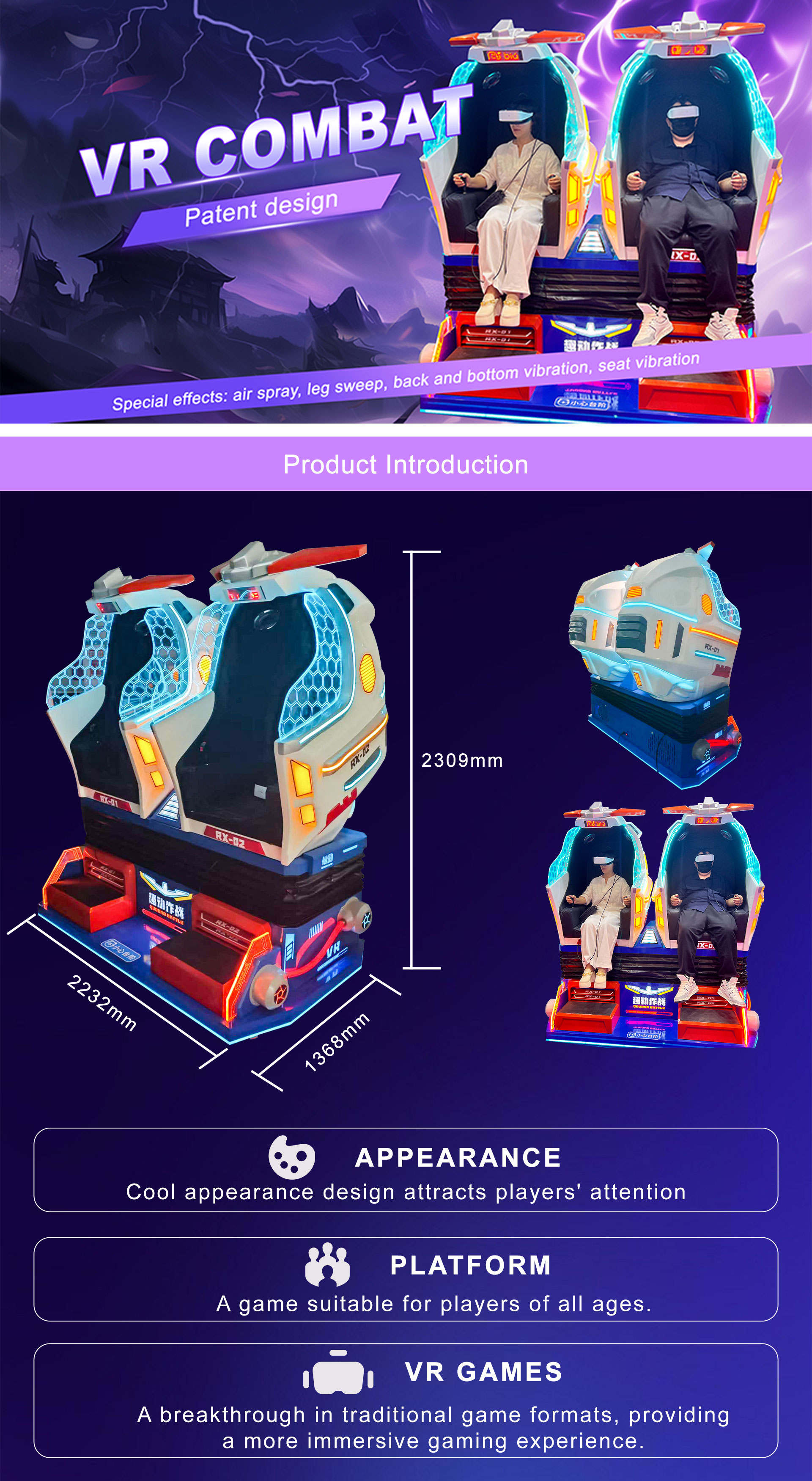 Dual-Player 9D VR Combat Simulator with Motion Seats & Multi-Effects 7