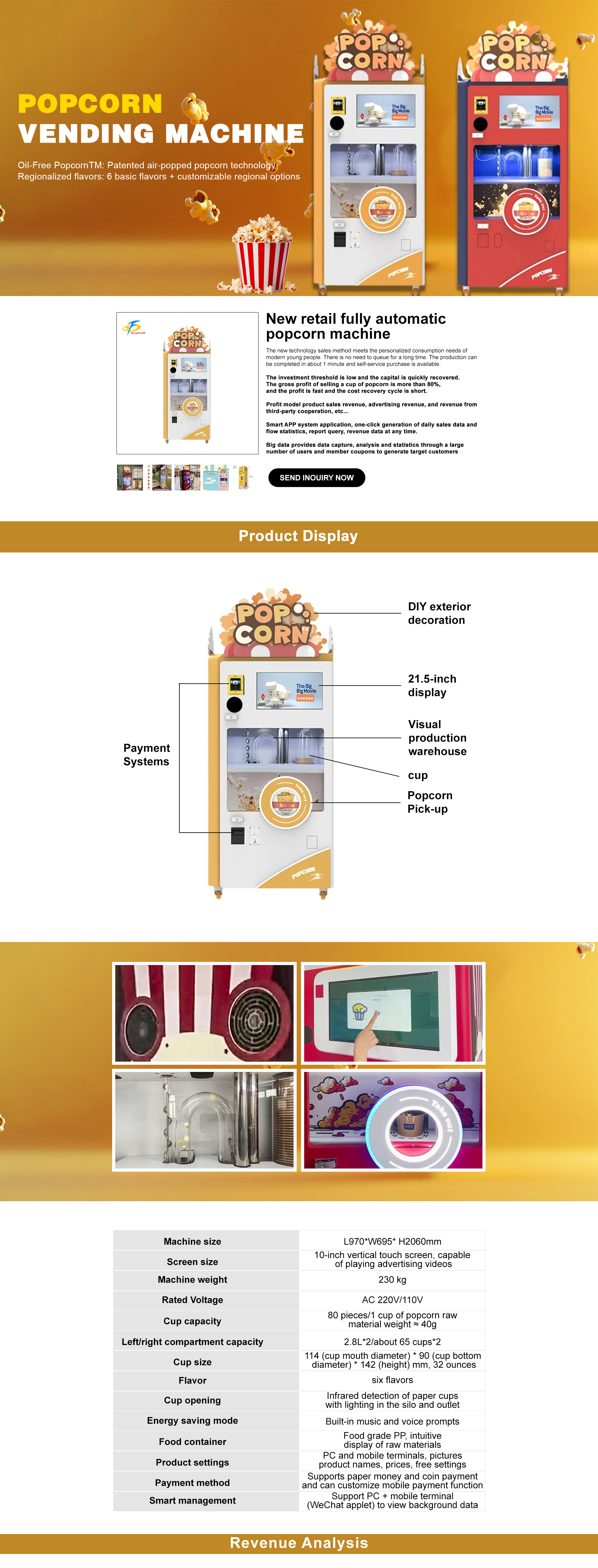 Customized New retail fully automatic popcorn machine manufacturers From China | SKYFUN 7
