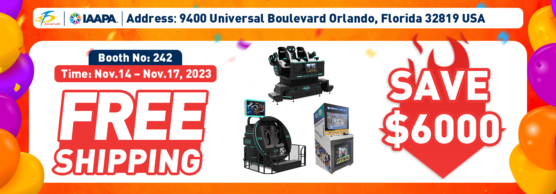 SkyFun VR debuted at the IAAPA US exhibition, the world's top VR entertainment is at Booth No: 242!  4