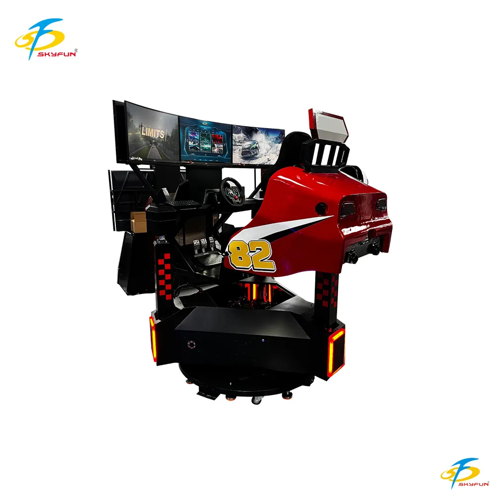 SkyFun VR-Ready Triple-Screen Racing Simulator with Motion Seat (Red) 1