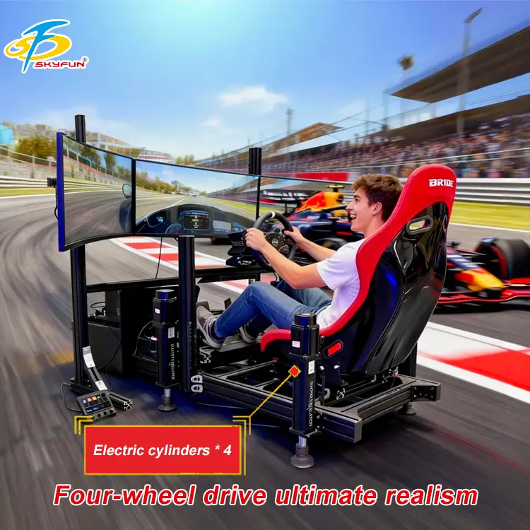 Simulator de curse cu 3 ecrane | Joc arcade de conducere prin mișcare cu roată cu feedback de forță pentru uz comercial SKYFUN 1