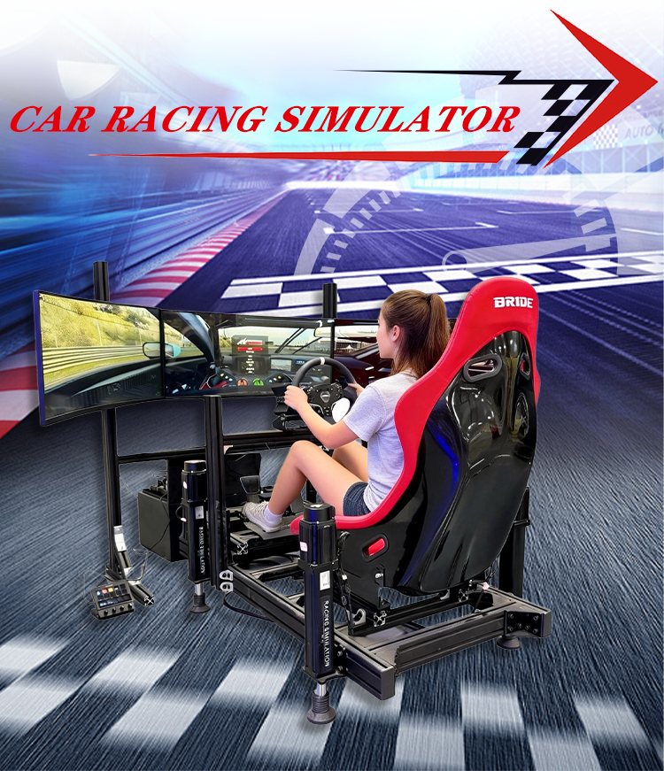 Simulator de curse cu 3 ecrane | Joc arcade de conducere prin mișcare cu roată cu feedback de forță pentru uz comercial SKYFUN 8