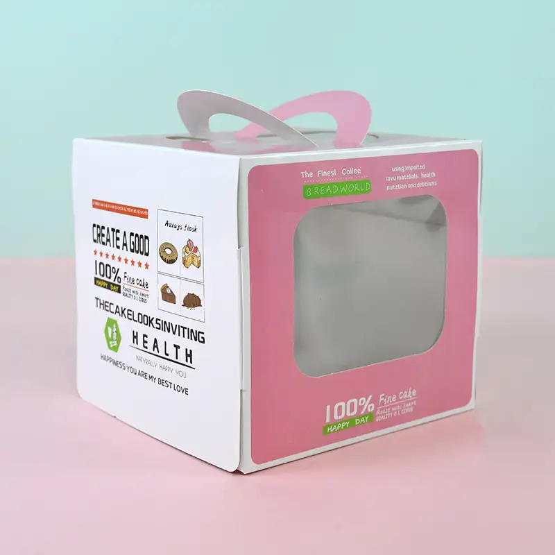 Paper Cake Box Handle Window Eco Friendly Custom Bakery 1