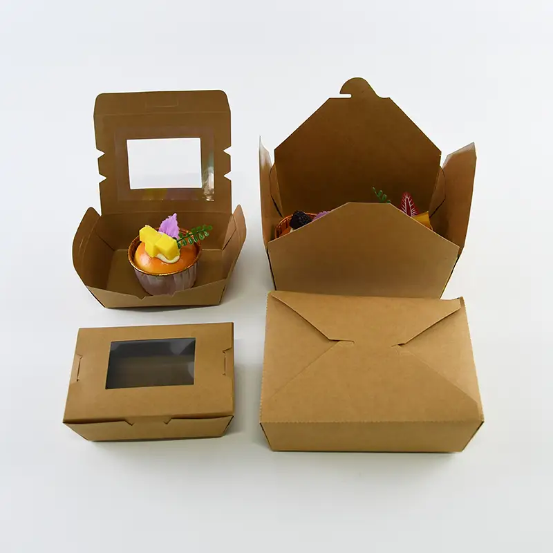 Brown Kraft Food Boxes Leak Proof Takeout Desserts Meals 1