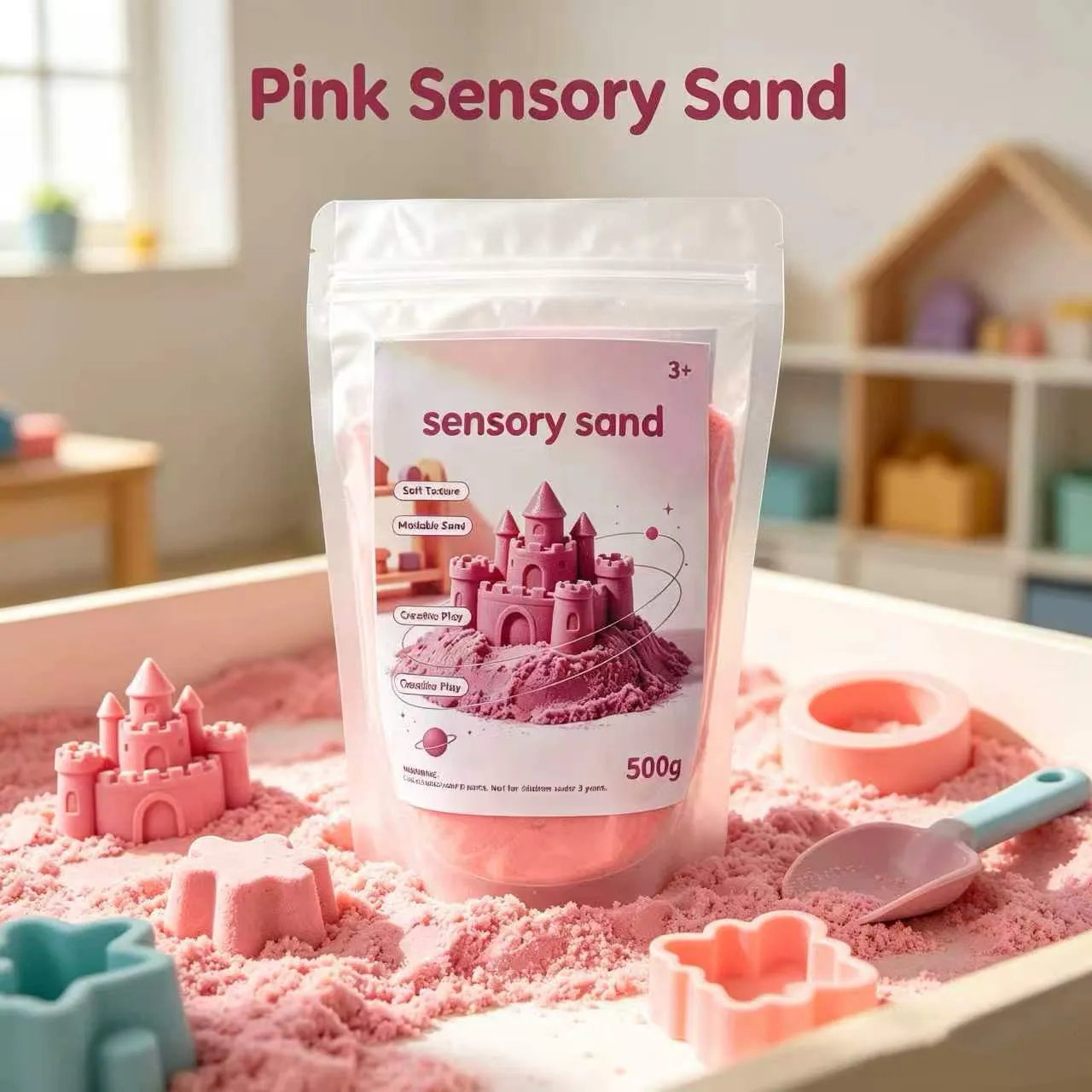 500g Sensory Sand, 4 Colors Optional, Soft Moldable Creative Play Sand, Kids Indoor Outdoor Sensory Art Toy 1