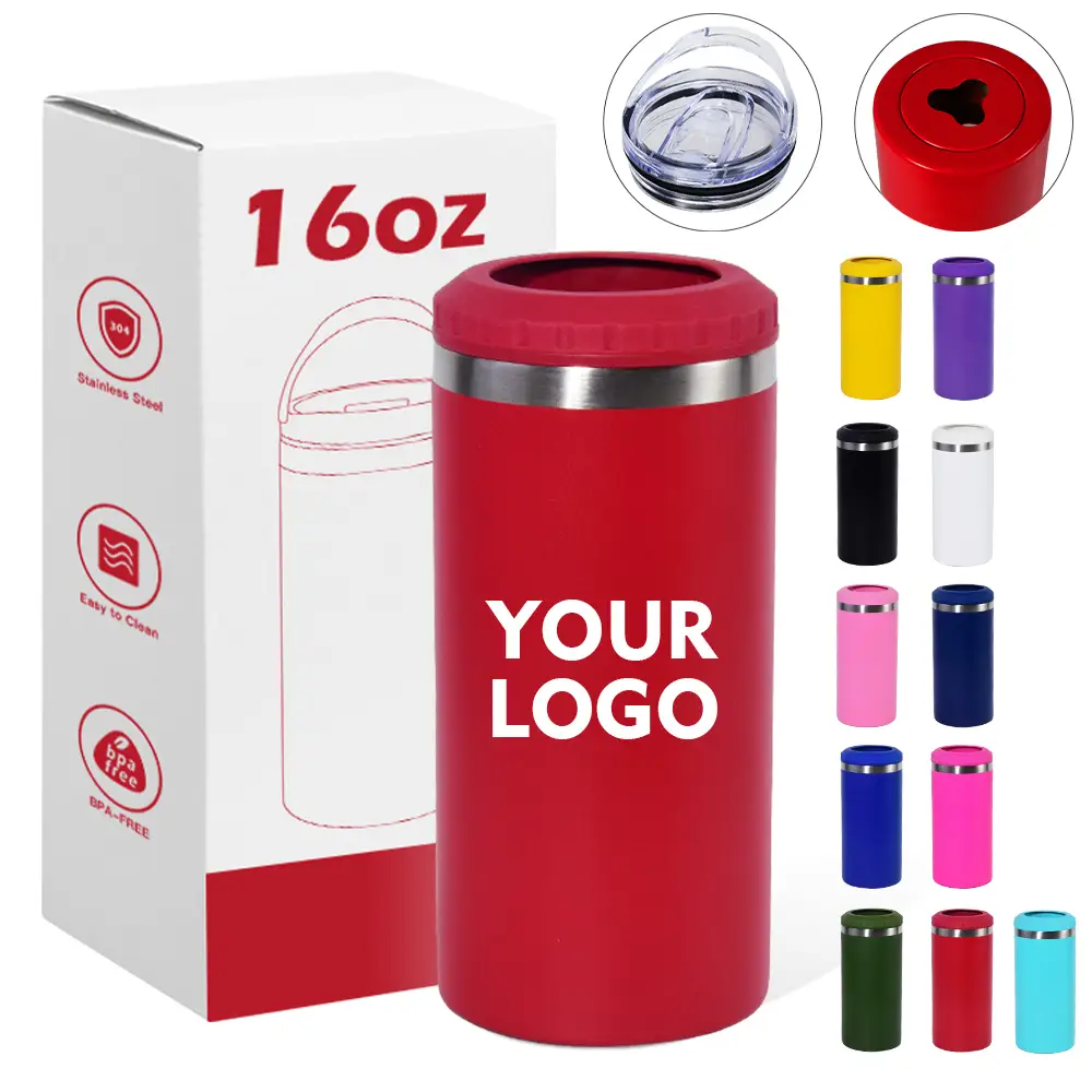 OEM ODM 16oz 4 in 1 Stainless Steel SS304 Bottle Powder Coated Surface Mug Dual Lids Can Cooler with Opener Sichuan Locust 1