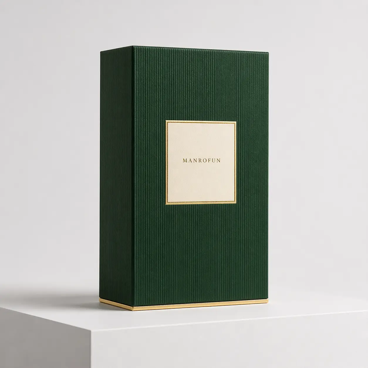 Vertical Ribbed Green Perfume Packaging Box with Luxury Display Structure 1