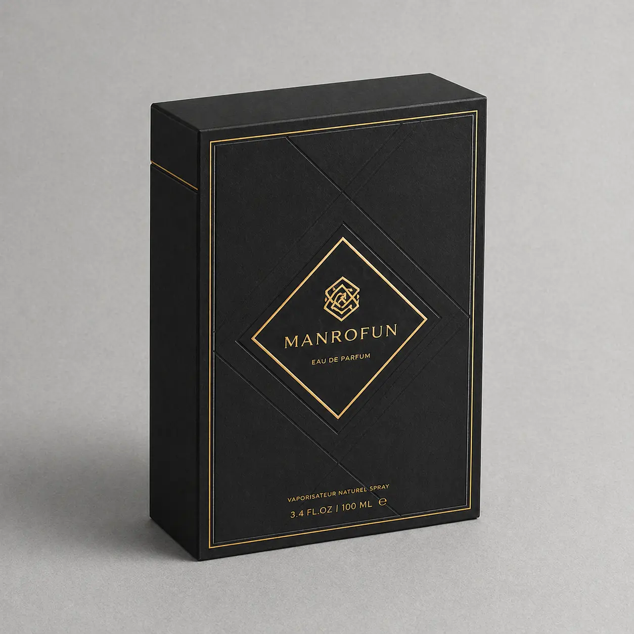 MANROFUN Perfume Bottle Gift Box Set with Black Gold Foam Insert for Retail Packaging 1