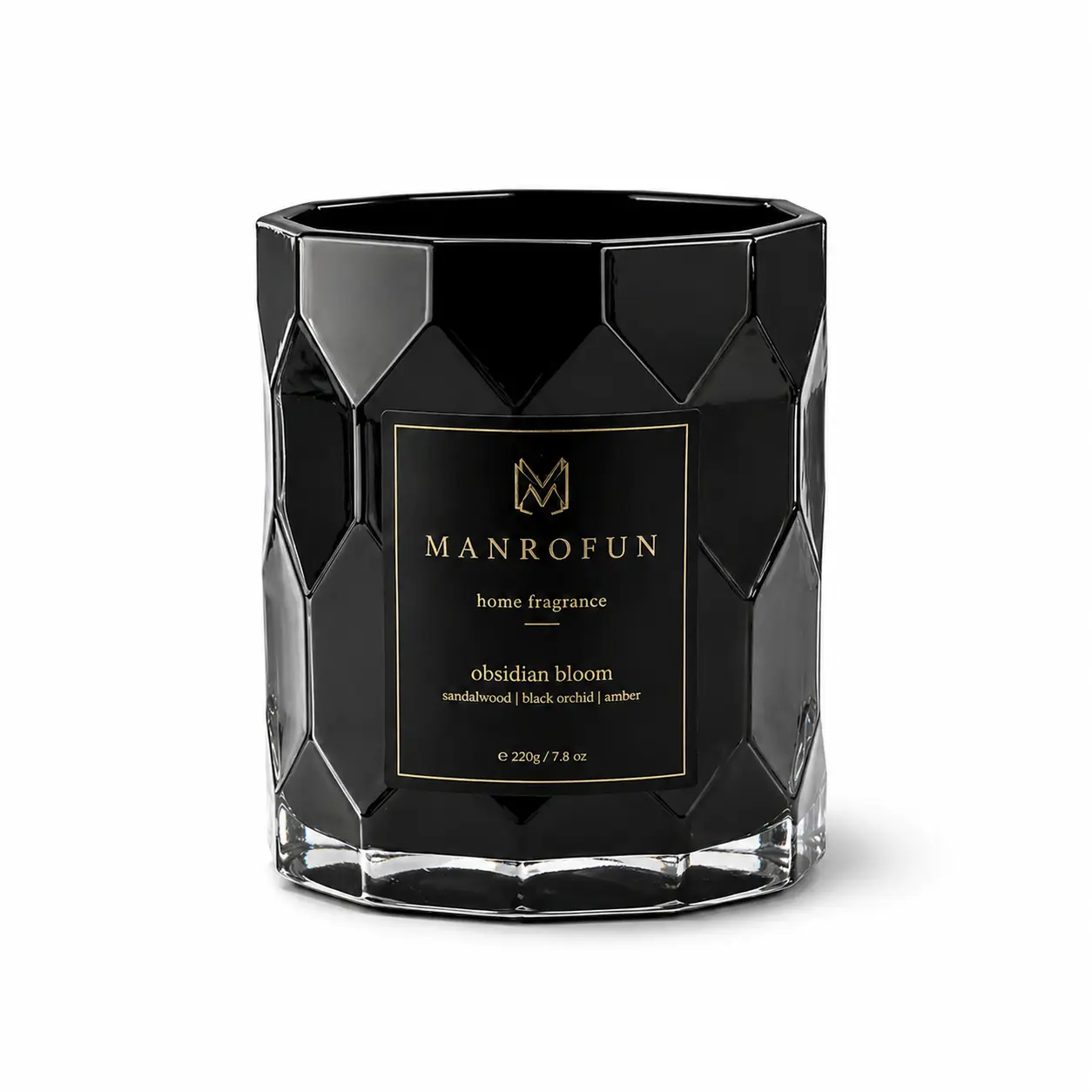 Black Faceted Glass Candle Jar with Custom Label for Luxury Home Fragrance 1