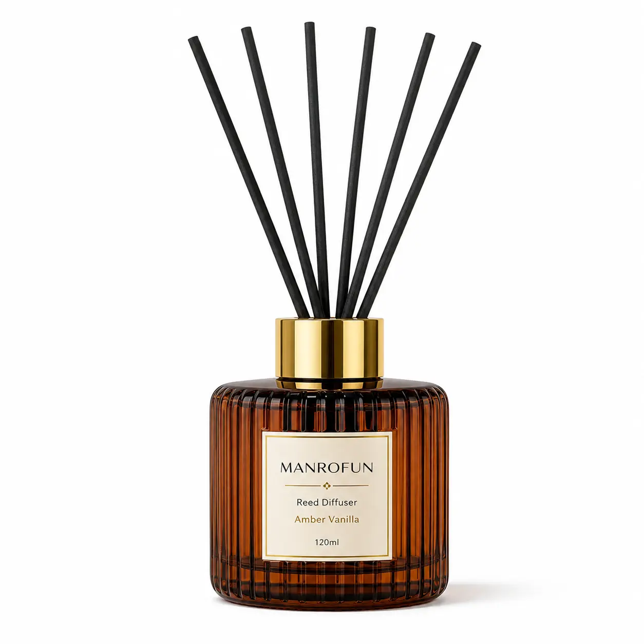 Ribbed Glass Reed Diffuser with Gold Collar and Black Fiber Sticks 1