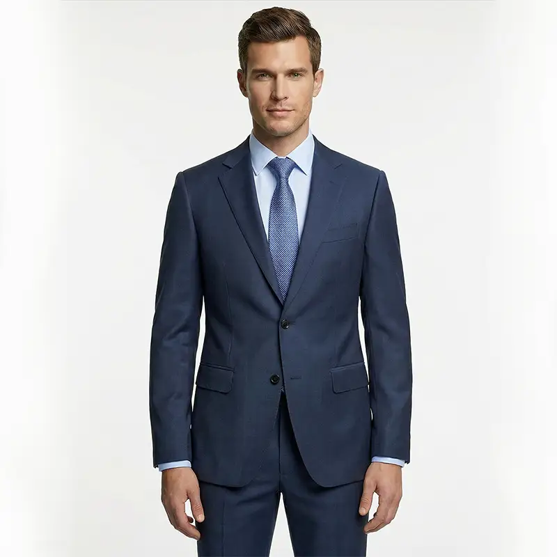 Men's 100% Wool Blue Half-Canvas Business Suit 1