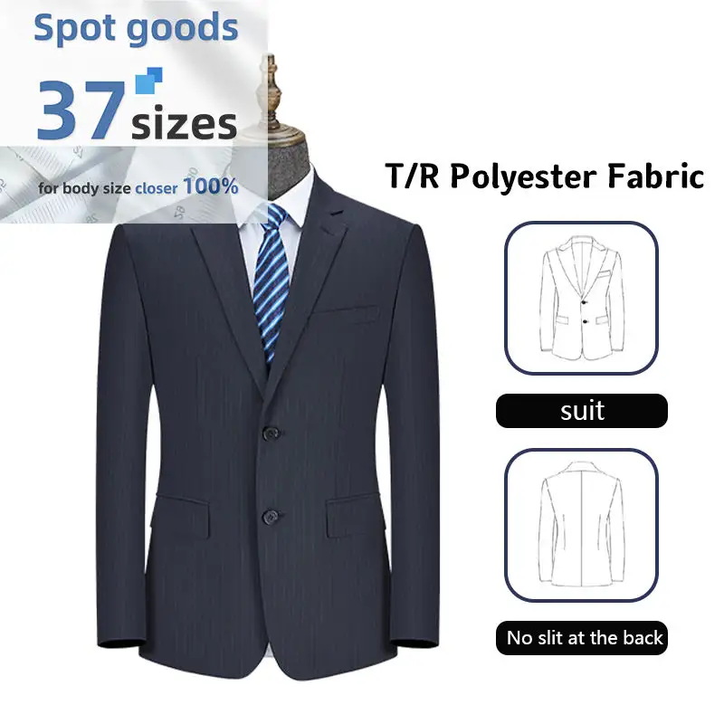 MY1006 Veste de costume homme en tissu TR bleu marine à fines rayures verticales, de haute qualité, style business. 1