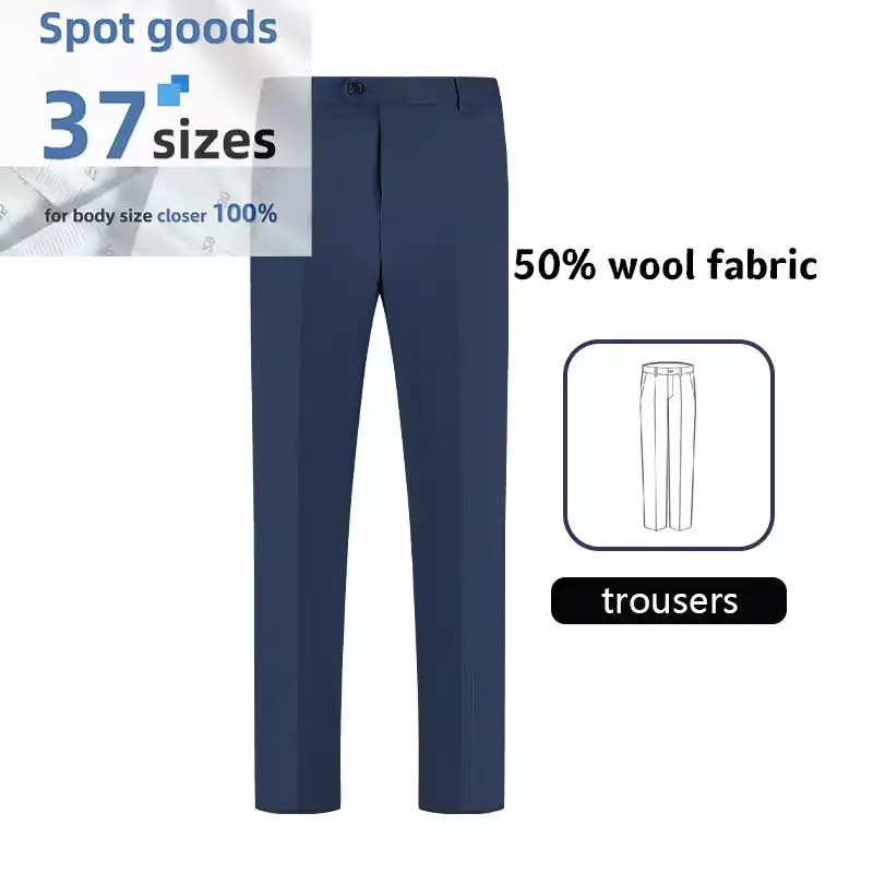 MK5009 MenSuit Factory Pantalon habillé pour homme en laine mélangée bleu roi à carreaux Prince de Galles, coupe droite, OEM/ODM 1