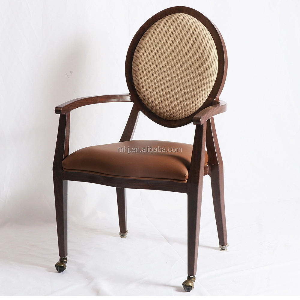 MHJ furniture - Hotel Dining Room Upholstered Dining Chair Mobile Armrest Banquet Chair With Wheel Aged & Nursing home seating 1