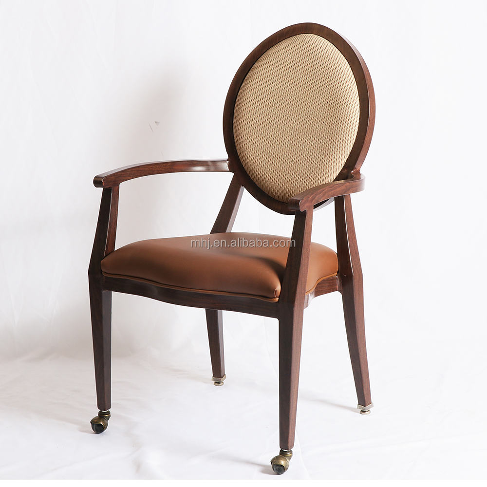 MHJ furniture - Hotel Dining Room Upholstered Dining Chair Mobile Armrest Banquet Chair With Wheel Aged & Nursing home seating 14