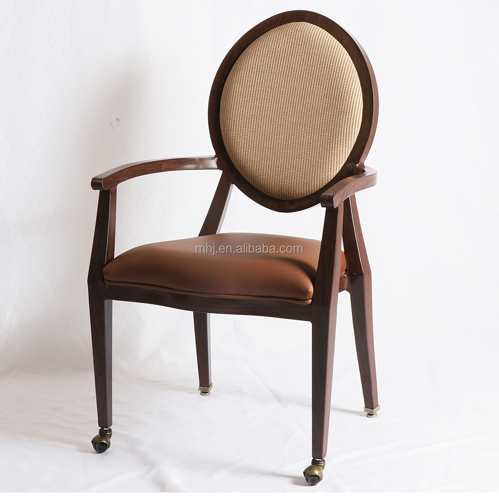 MHJ furniture - Hotel Dining Room Upholstered Dining Chair Mobile Armrest Banquet Chair With Wheel Aged & Nursing home seating 9