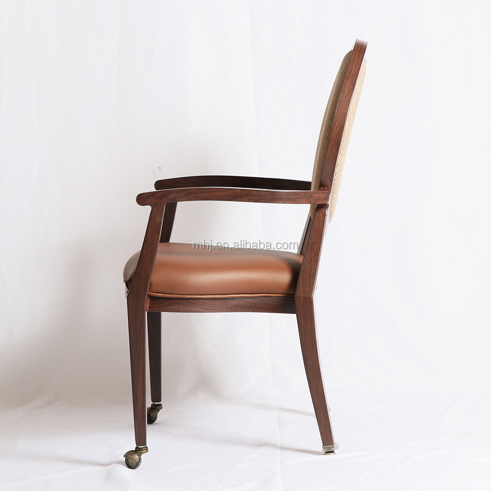 MHJ furniture - Hotel Dining Room Upholstered Dining Chair Mobile Armrest Banquet Chair With Wheel Aged & Nursing home seating 16