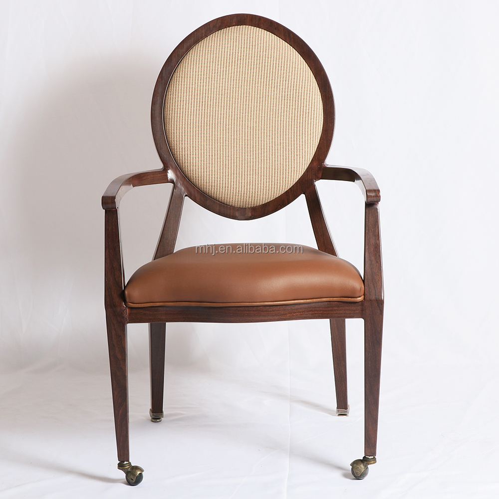 MHJ furniture - Hotel Dining Room Upholstered Dining Chair Mobile Armrest Banquet Chair With Wheel Aged & Nursing home seating 8