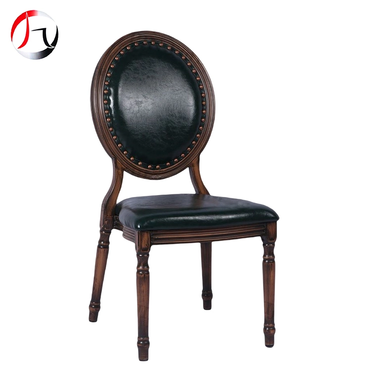 MHJ furniture - Wholesale Round Back Wood Look Aluminum Rivet Hotel Wedding Banquet Louis Chair Imitated wooden chair 1