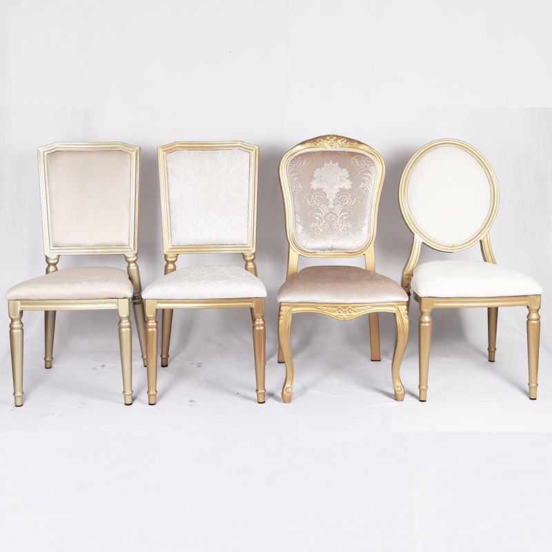 Modern beige fabric brown aluminium tubular imitated wood stacking dining chair upholstered with soft cushion 8