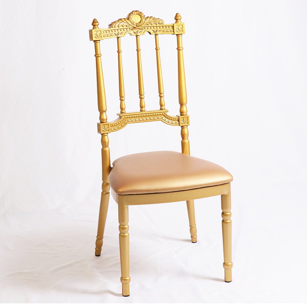 Tiffany Stacked Gold Metal Wedding Chairs with Cushion for Apartments 8