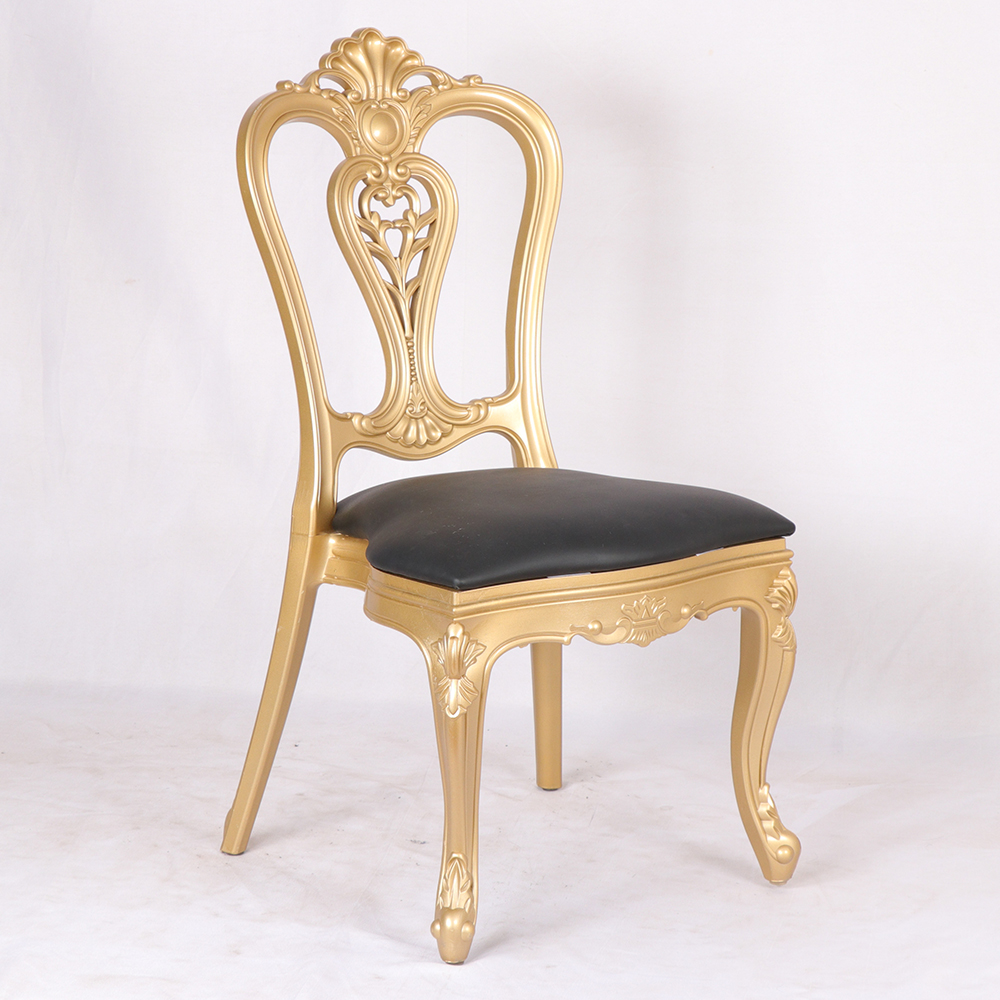 Gold Trim Golden Eye Plastic PP Resin Luis White Wedding Dining Chair 12