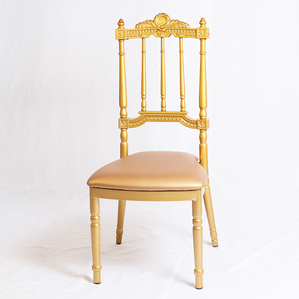 Tiffany Stacked Gold Metal Wedding Chairs with Cushion for Apartments 9