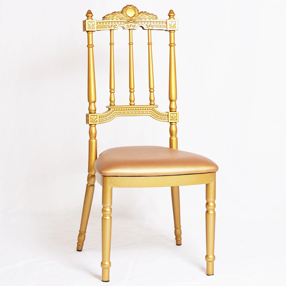 Tiffany Stacked Gold Metal Wedding Chairs with Cushion for Apartments 1
