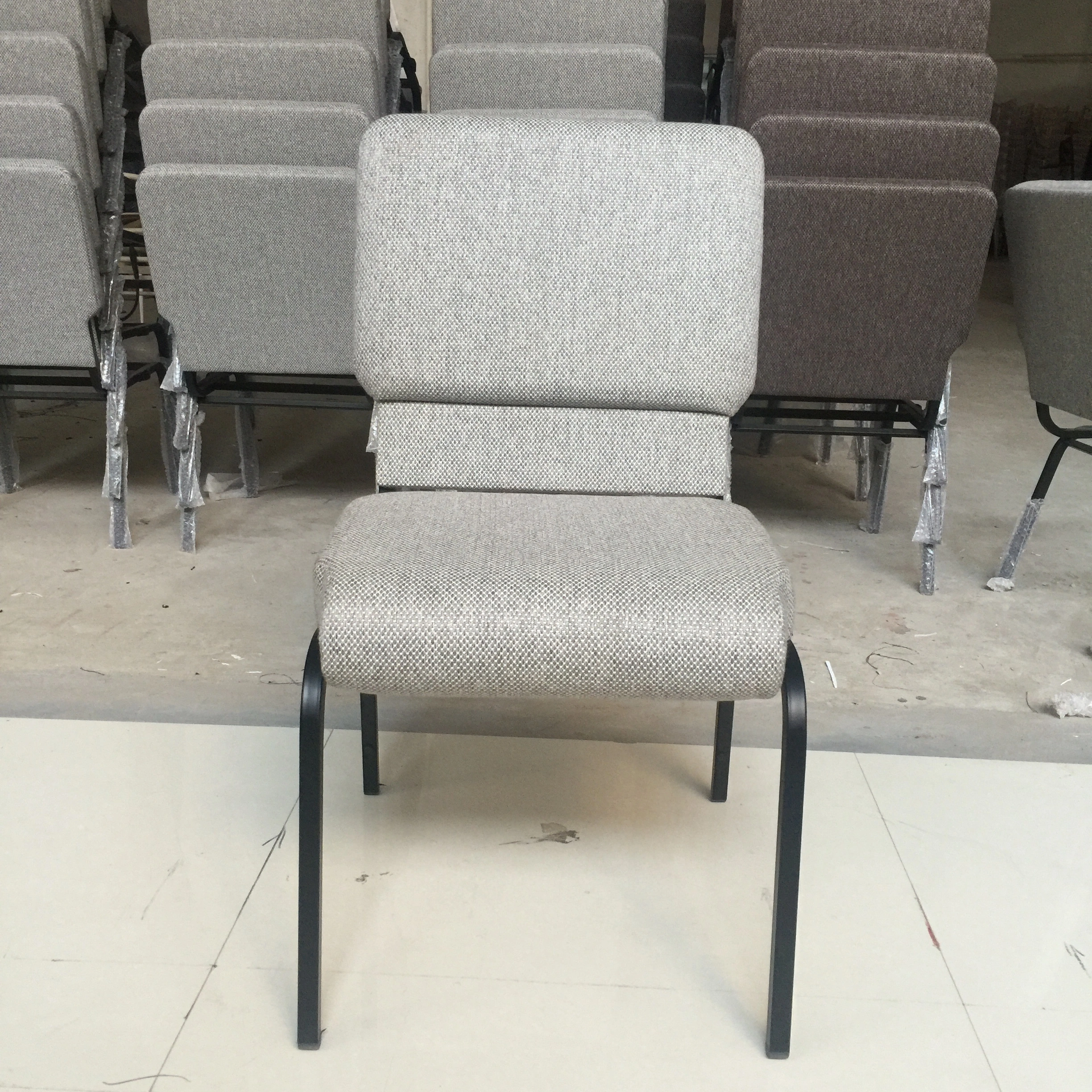 MHJ furniture - Grey Fabric 18.5 Upholstered Worship Chair For Church With Black Coating Church chair 1
