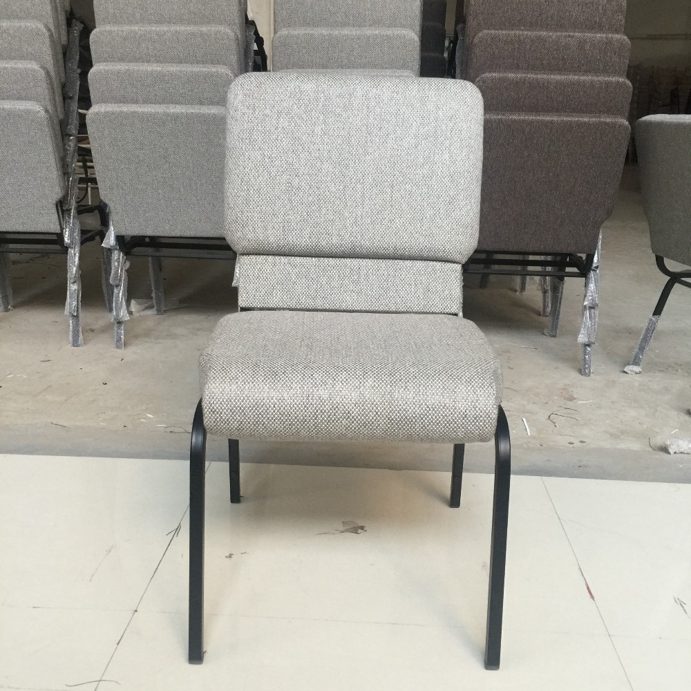 MHJ furniture - Grey Fabric 18.5 Upholstered Worship Chair For Church With Black Coating Church chair 8