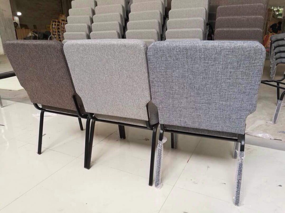 MHJ furniture - Grey Fabric 18.5 Upholstered Worship Chair For Church With Black Coating Church chair 15