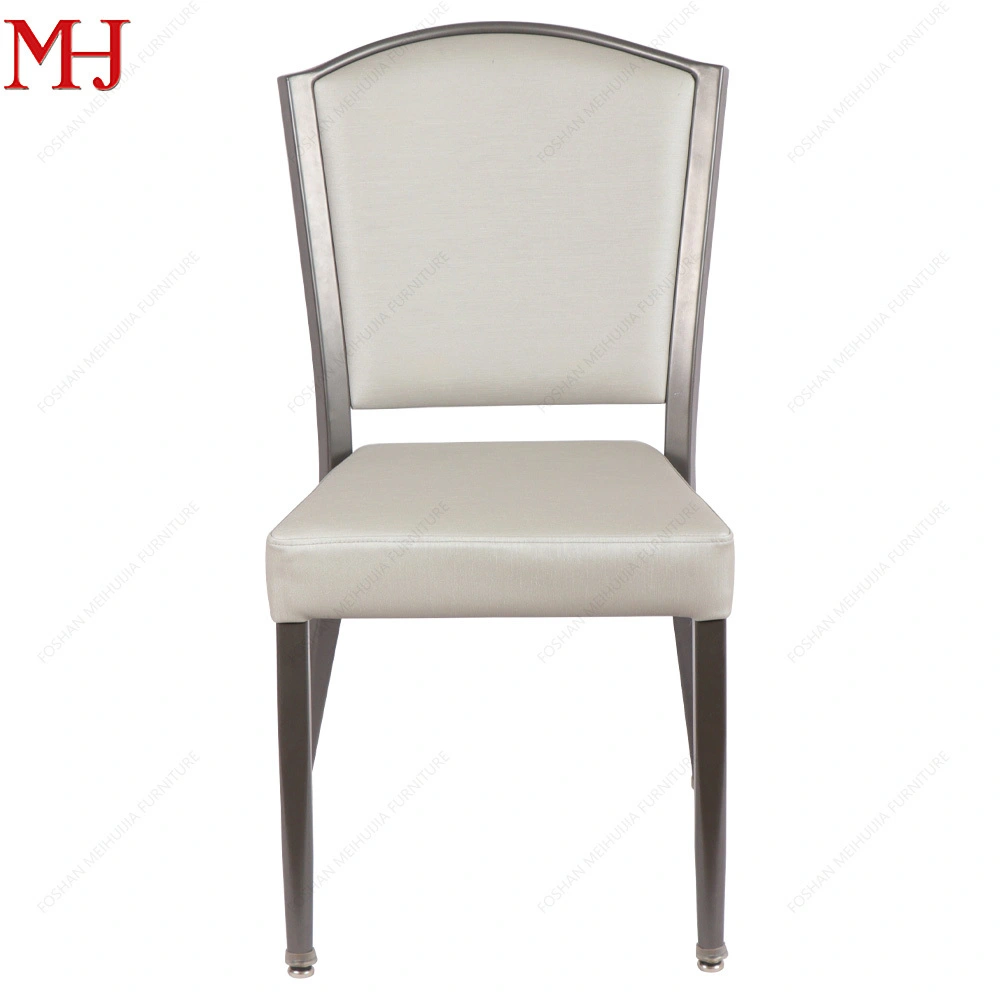Modern grey fabric brown aluminum tube imitation wood stacked dining chair, soft cushion 1
