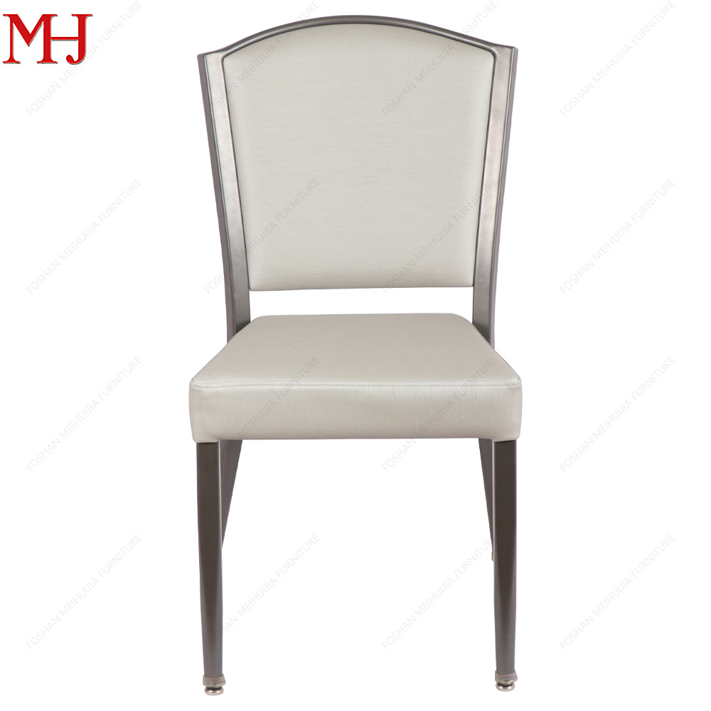 Modern grey fabric brown aluminum tube imitation wood stacked dining chair, soft cushion 8