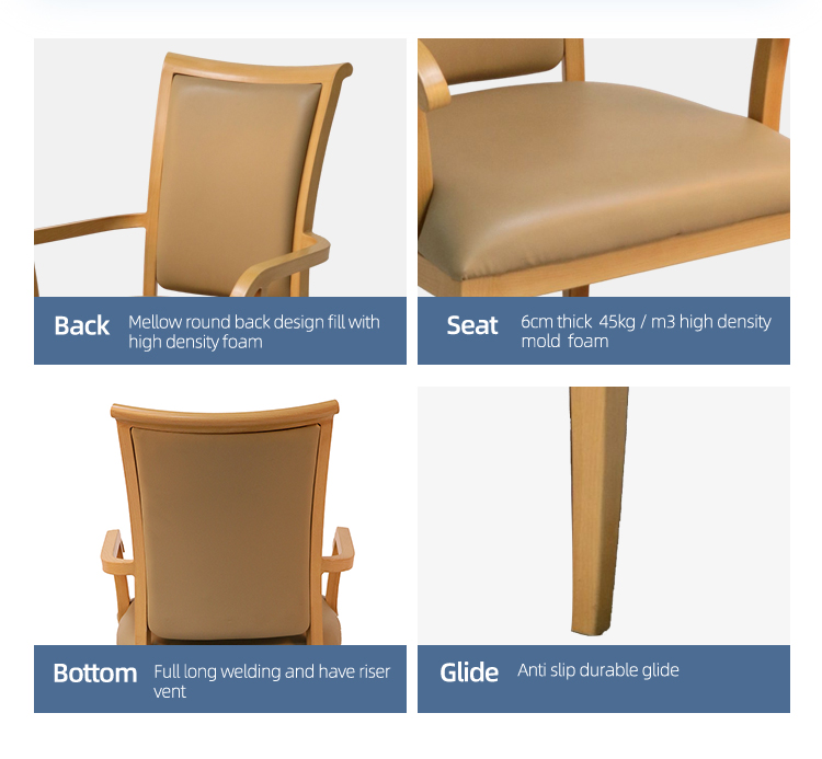 Aluminum wood grain high quality antique armrest pu restaurant hotel chair dining chair