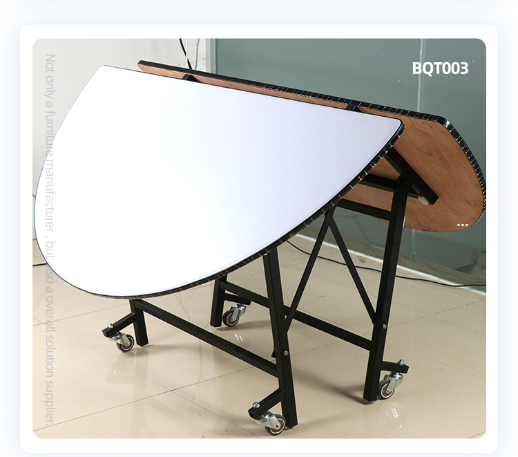 White round movable folding wooden banquet dining table with wheels