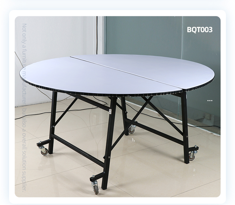 White round movable folding wooden banquet dining table with wheels