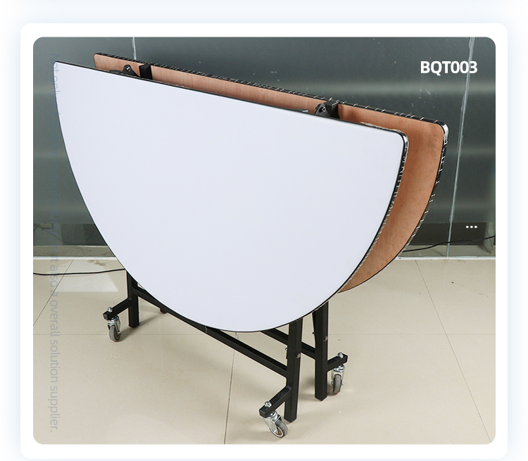 White round movable folding wooden banquet dining table with wheels