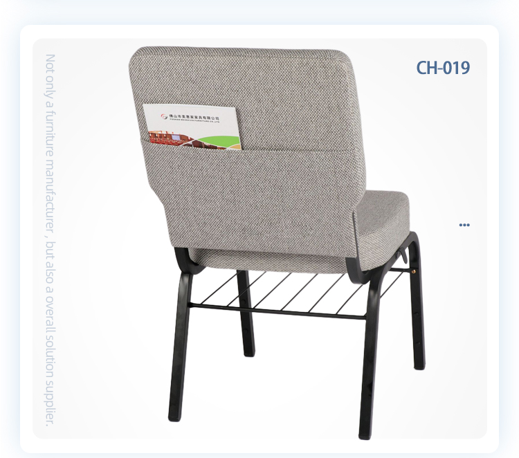Stacking upholstered interlocking used padded grey auditorium church chair with back pocket