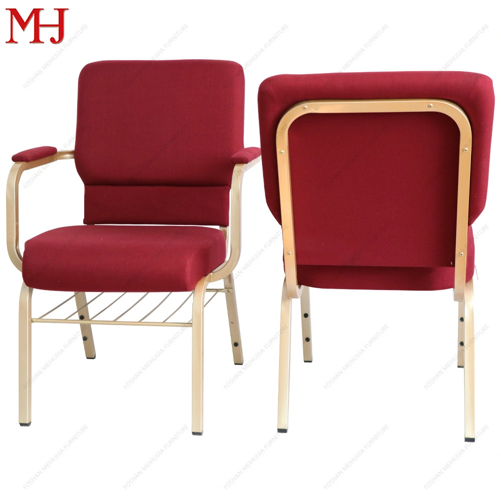 Stackable metal church chairs with armrests for factory export 1